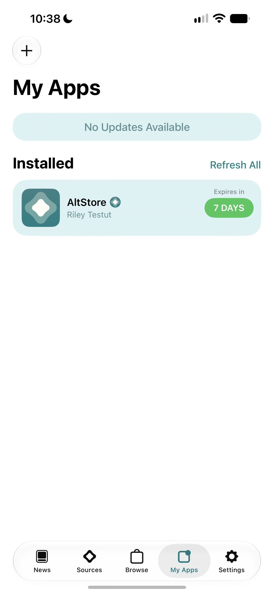 altstore en un iphone después del refresco, 7 días restantes