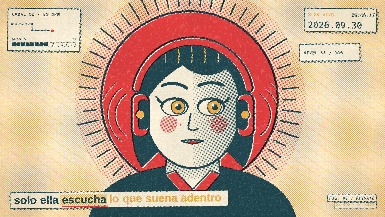 escena retrato: rostro con audífonos que parpadea y respira
